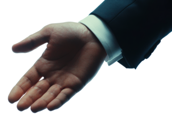 Businessman offering handshake on transparent background, gesture of agreement and partnership concept
