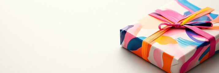 Colorful recycled paper gift box on plain background with space for text and decoration ideas