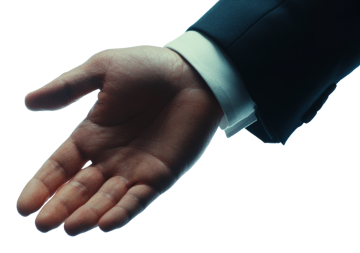 Businessman offering handshake on transparent background, gesture of agreement and partnership concept