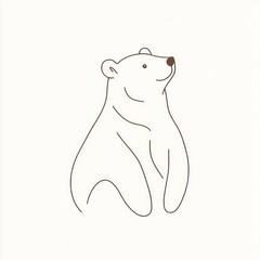 Arctic polar bear line art, sitting, white background, child's book illustration