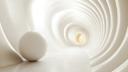 Abstract white tunnel with sphere and warm light