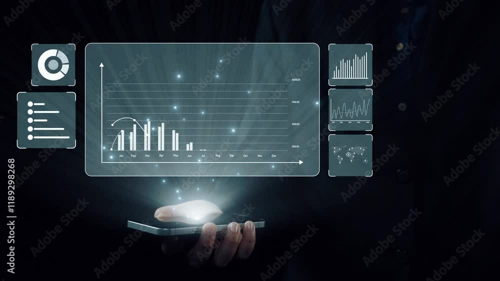 Poster business person delve into data analytics to uncover trends and insights from predictive big data mo