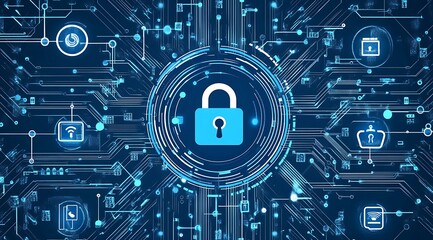 Fototapeta premium Digital Padlock on abstract technology background, Technology security concept. Modern safety digital background. Protection system.