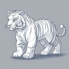 Obraz premium White tiger cub illustration, standing, grey background, zoology, children's book