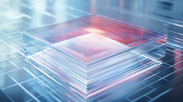 Abstract Digital Cube: Glassy Layers, Circuitry Reflection