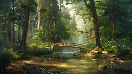 Obraz premium a natural landscape with dense forest with large trees and different botanical diversities in daylight