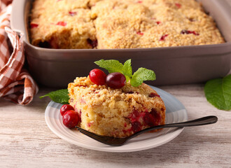 Cranberry streusel cake, served