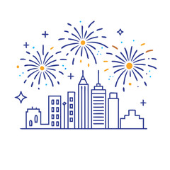 Fototapeta premium fireworks over city skyline icon