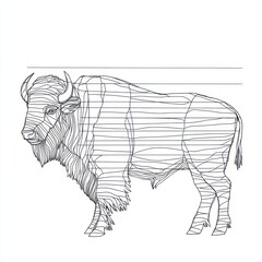 Obraz premium Wireframe Bison, Plains, Profile, Art, Decor, Illustration, White Background, Line Art