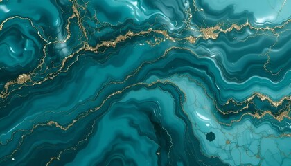 Obraz premium Elegant abstract texture with turquoise waves and golden accents for background design