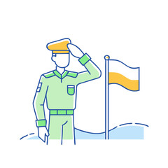 soldier saluting flag vector icon, soldier saluting flag vector illustration - simple illustration of soldier saluting flag, perfect for logos, and soldier saluting flag -themed designs.