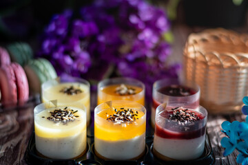 Tasty desserts in brown muffin liners. Dessert