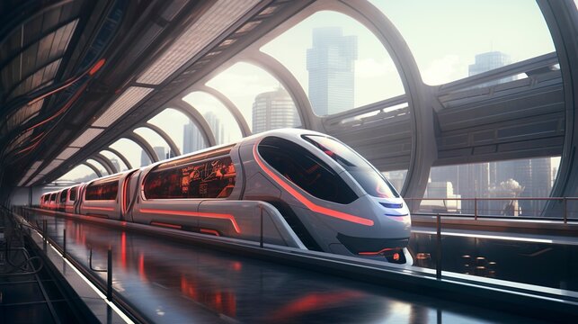 A photo of a futuristic train station