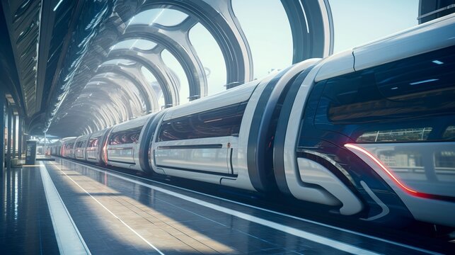 A photo of a futuristic train station - Powered by Adobe