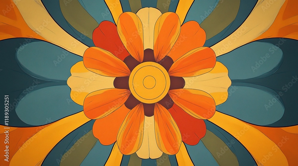 Poster retro vector background with colorful floral elements for design