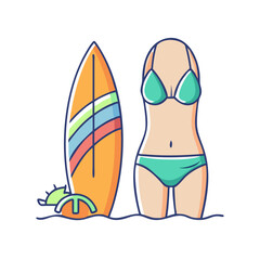 surfboard and bikini vector icon, surfboard and bikini vector illustration - simple illustration of surfboard and bikini, perfect for logos, and surfboard and bikini -themed designs.