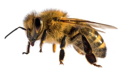 bee or honeybee in Latin Apis Mellifera on white