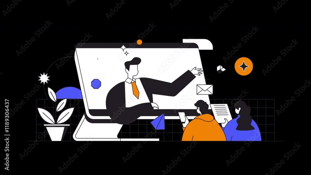 Poster an animated explainer video showcasing a diverse group of individuals engaged in a presentation with