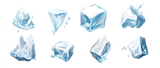 various illustrations of ice cubes on a white background