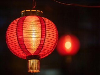 Obraz premium Illuminated Red Chinese Lanterns Festive Asian Lighting Celebration Decor