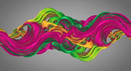 Abstract Swirls of Color: Vibrant, fluid ribbons of pink, green, and yellow intertwine and flow,...