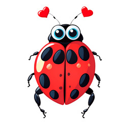 Obraz premium Lovely Ladybug Valentine: An adorable cartoon ladybug with big, expressive eyes and tiny red hearts for antennae, perfect for Valentine's Day cards, social media posts, or children's illustrations.