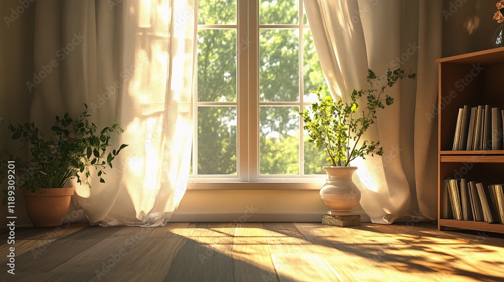 Poster soft natural light streaming through window with gentle shadows