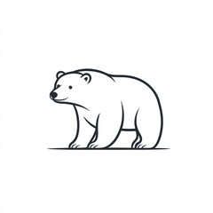 Polar bear line art, arctic habitat, white background, logo design