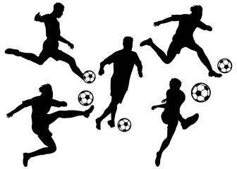 player kicking the ball different poses - man playing soccer silhouette illustration