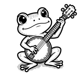 Obraz premium Frog playing banjo with a cheerful expression