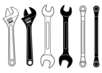 spanner set of combination wrench illustration isolated