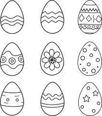 Set of Easter egg drawings doodle style illustrations