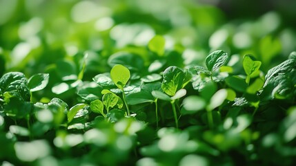 Fresh Spring Green Foliage in Garden with Soft Blurred Background