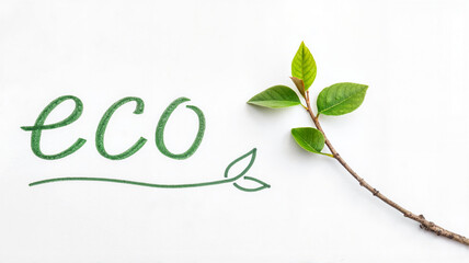 Eco text with a branch and leaves