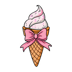 ice cream cone with bow vector icon, ice cream cone with bow vector illustration - simple illustration of ice cream cone with bow, perfect for logos, and ice cream cone with bow - themed designs.