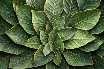 Fototapeta premium Lush Green Leaf Pattern - Nature, foliage, texture, organic, growth; symbolizing serenity, abundance, and renewal.
