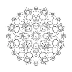 Mandala coloring page, bold line art, mandala black and white, mandala line art, love themed mandala line art, mandala coloring page for adults