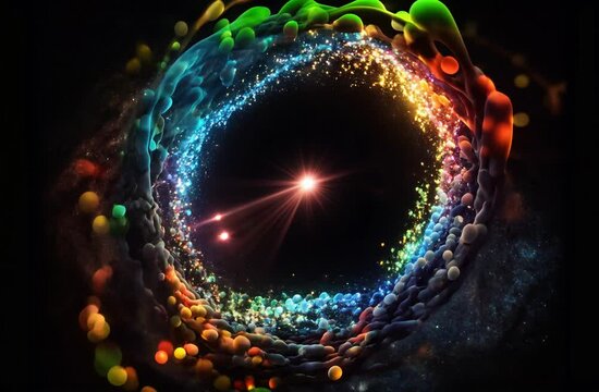 Abstract video transition of a rainbow galaxy fusion