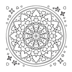 Mandala coloring page, bold line art, mandala black and white, mandala line art, love themed mandala line art, mandala coloring page for adults