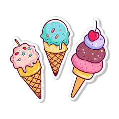 Colorful cartoon ice cream illustrations - Playful illustrations of ice cream in vibrant colors, 