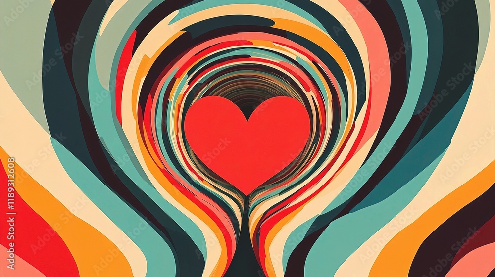 Poster abstract colorful heart shaped design with dynamic lines and patterns