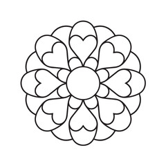 Mandala coloring page, bold line art, mandala black and white, mandala line art, love themed mandala line art, mandala coloring page for adults