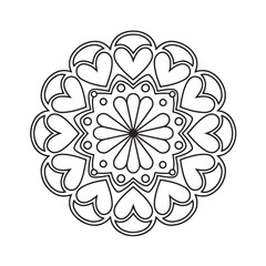 Mandala coloring page, bold line art, mandala black and white, mandala line art, love themed mandala line art, mandala coloring page for adults