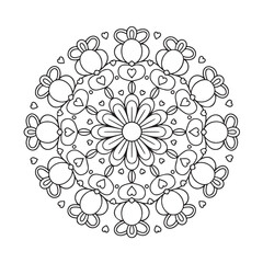 Mandala coloring page, bold line art, mandala black and white, mandala line art, love themed mandala line art, mandala coloring page for adults
