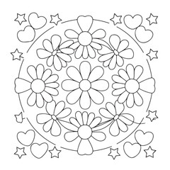 Mandala coloring page, bold line art, mandala black and white, mandala line art, love themed mandala line art, mandala coloring page for adults