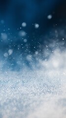 Obraz premium Close-Up Photo: Sparkling Winter Snow Gently Falling on a Serene Blue Background. AI Generated