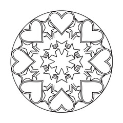Mandala coloring page, bold line art, mandala black and white, mandala line art, love themed mandala line art, Pattern coloring page