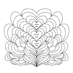 Mandala coloring page, bold line art, mandala black and white, mandala line art, love themed mandala line art, Pattern coloring page