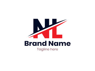 Vector NL logo design divided by line. NL logo template with red and black color. LN logo, LN letter
