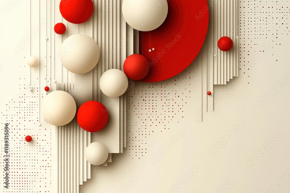 Poster abstract design featuring geometric shapes in red and white tones.